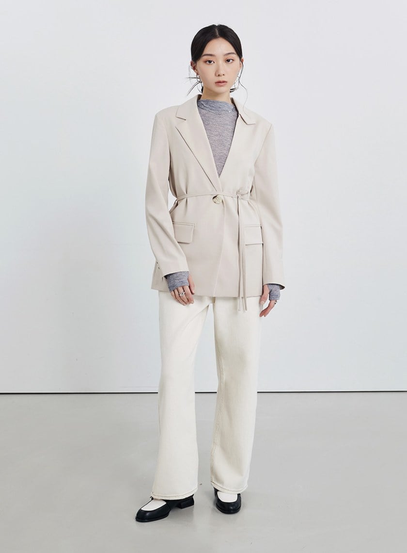 經典不對稱領綁帶西裝外套